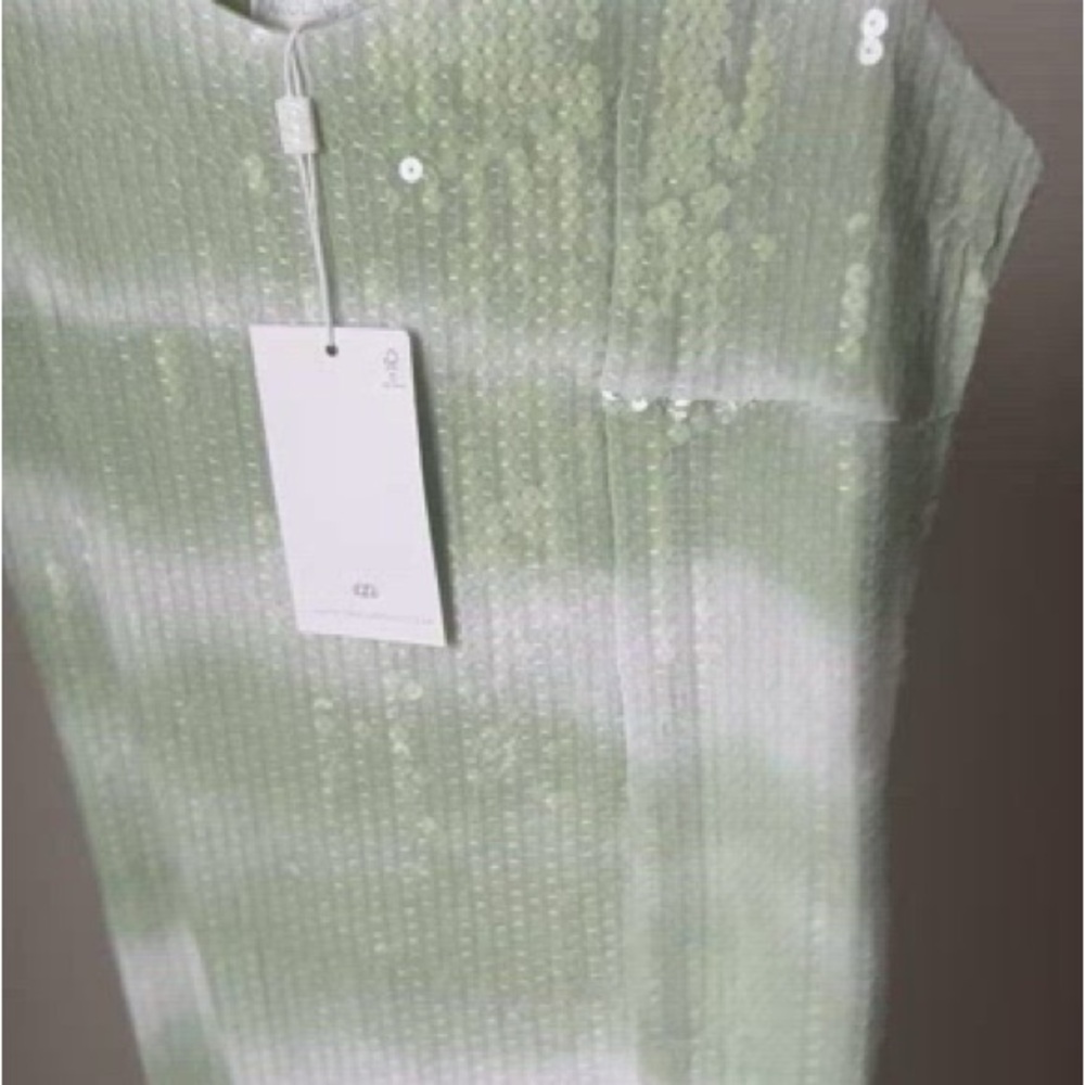 NWT Caroline Constas Mint & White Sequin Dress - Picture 3 of 6
